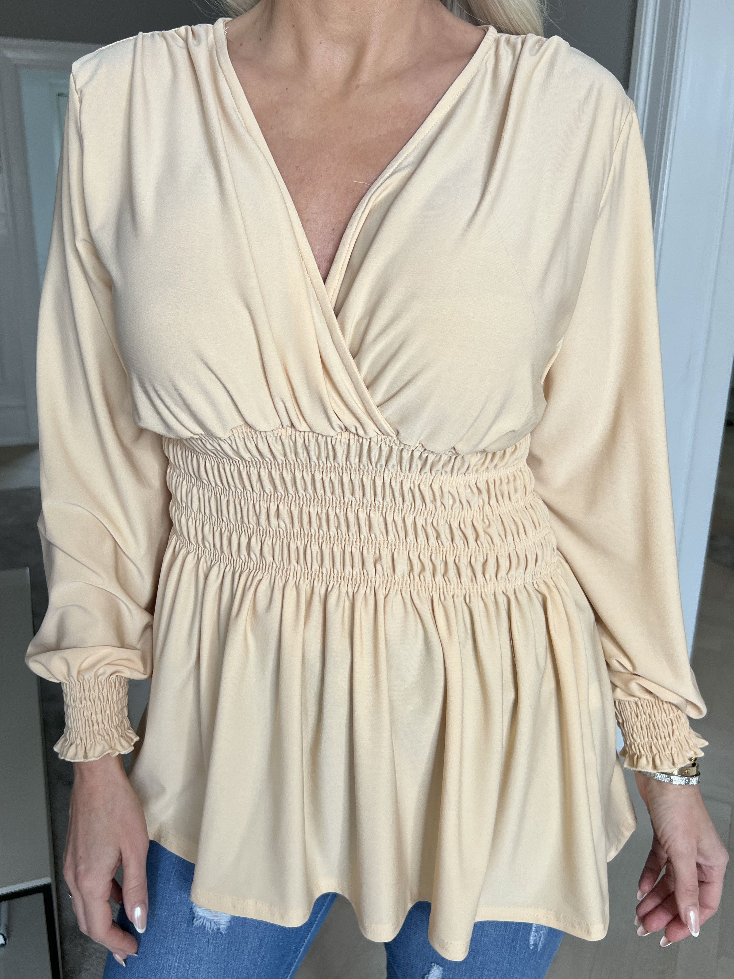 Pams Plain Shirt L/S - Bluse i elastisk stof med lange ærmer